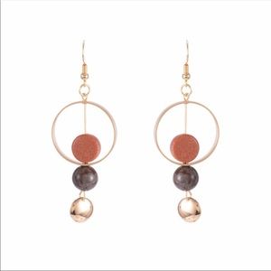 Pendant Earrings Gold Hoops w/ Marbled Stones